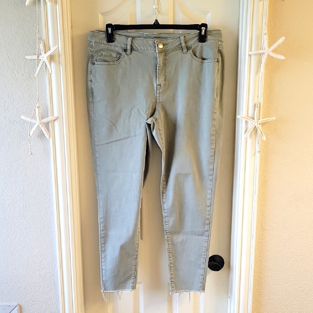 Lane Bryant Light Green Frayed Skinny Ankle Jeans